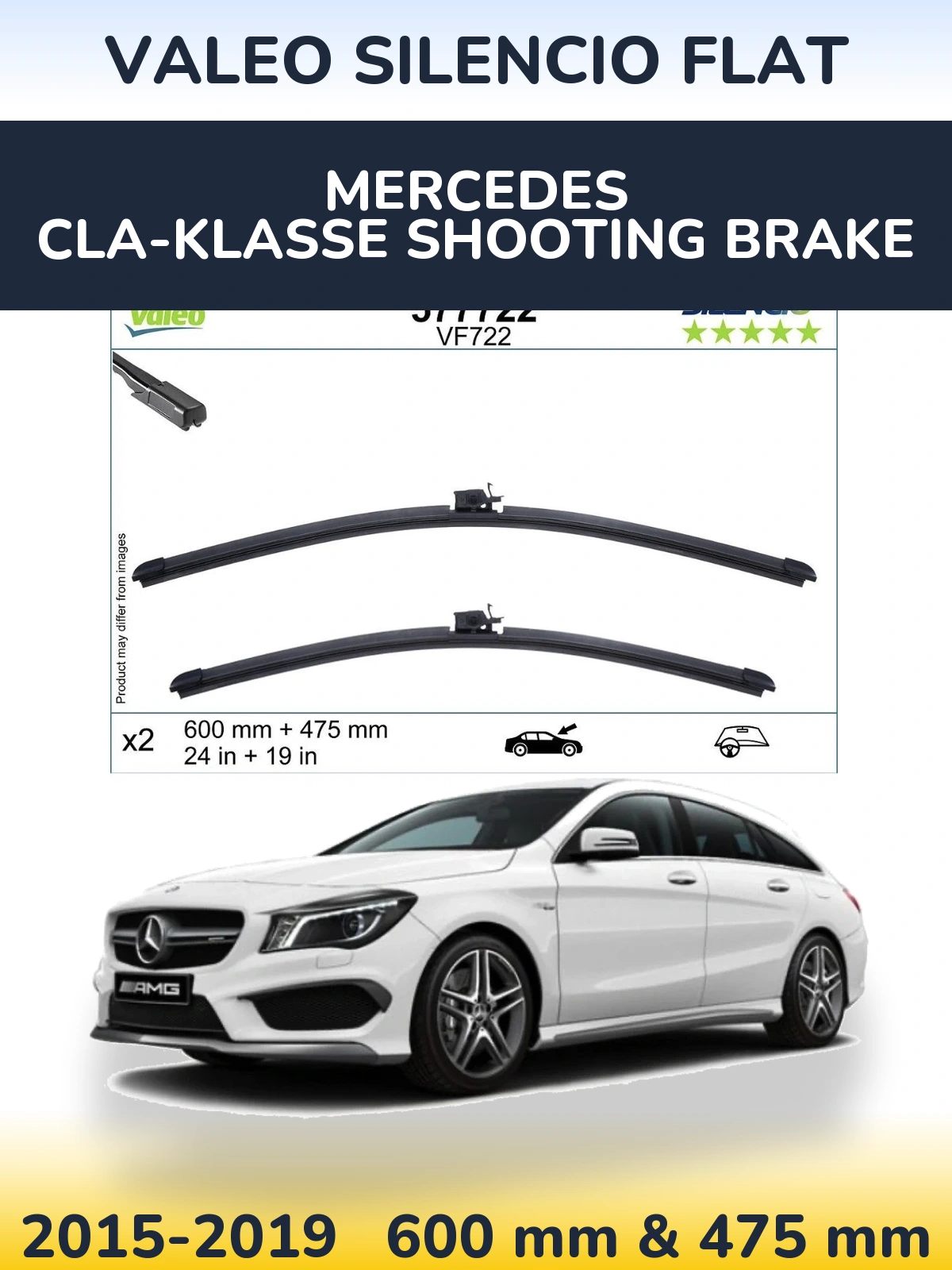 Комплект передніх щіток Valeo Silencio Flat 600 & 475 мм для Mercedes CLA-Klasse Shooting Brake 2015-2019