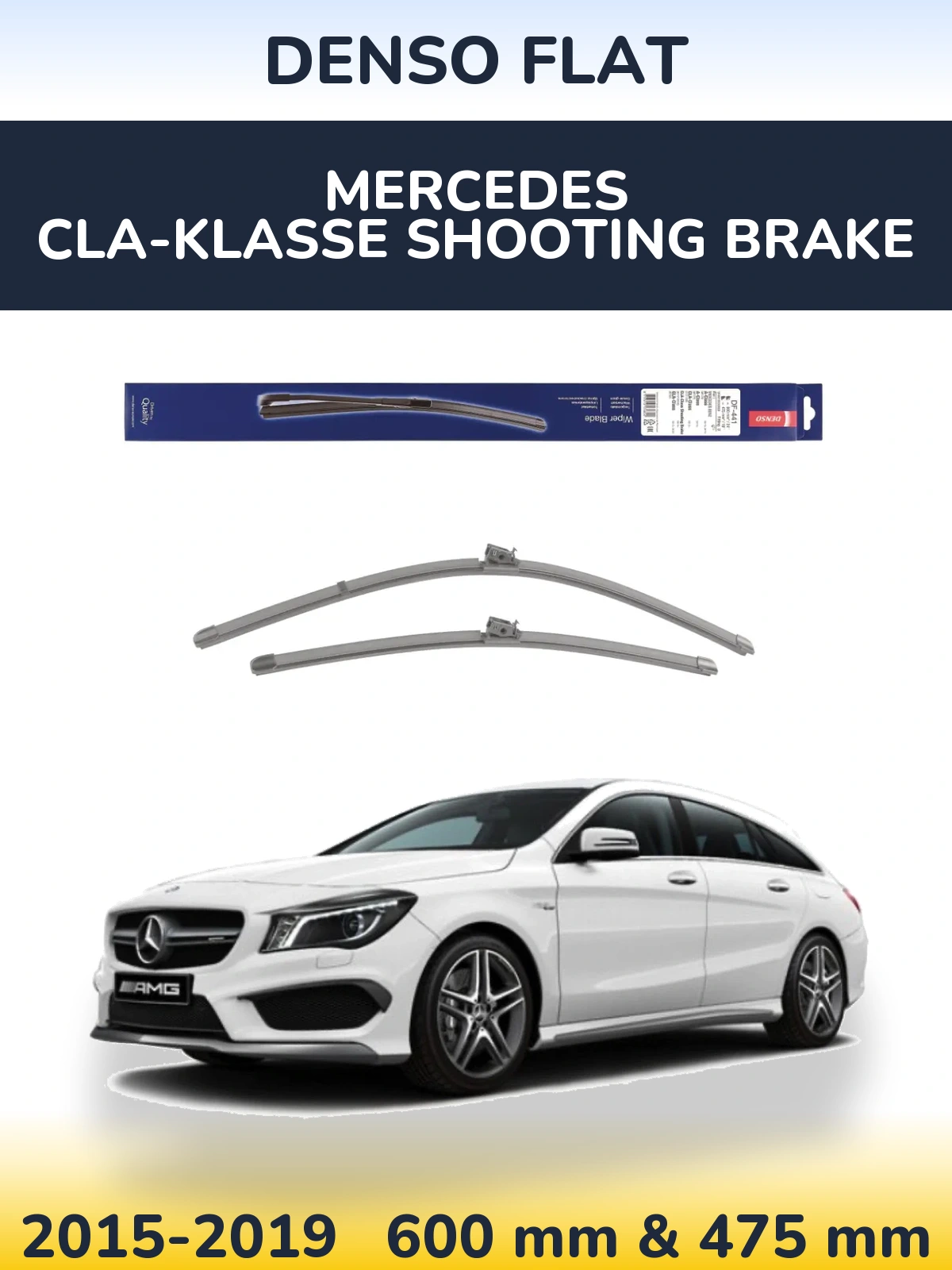 Комплект передніх щіток Denso Flat 600 & 475 мм для Mercedes CLA-Klasse Shooting Brake 2015-2019