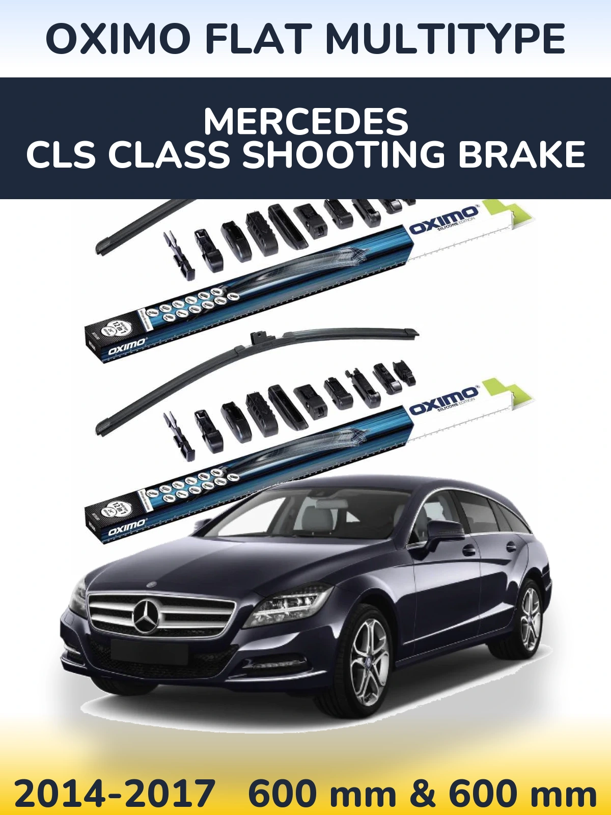 Front wiper blade set Oximo Flat MultiTipoe 600 & 600 mm for Mercedes CLS Class Shooting Brake 2014-2017
