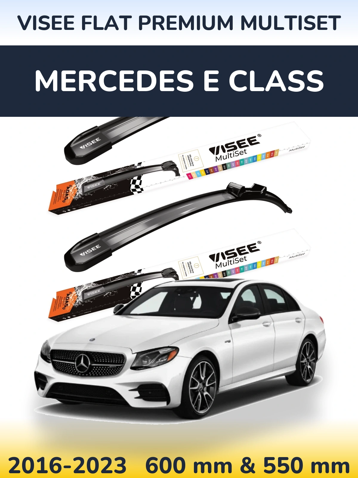Комплект передніх щіток VISEE FLAT PREMIUM MultiSet 600 & 550 мм для Mercedes E Class 2016-2023