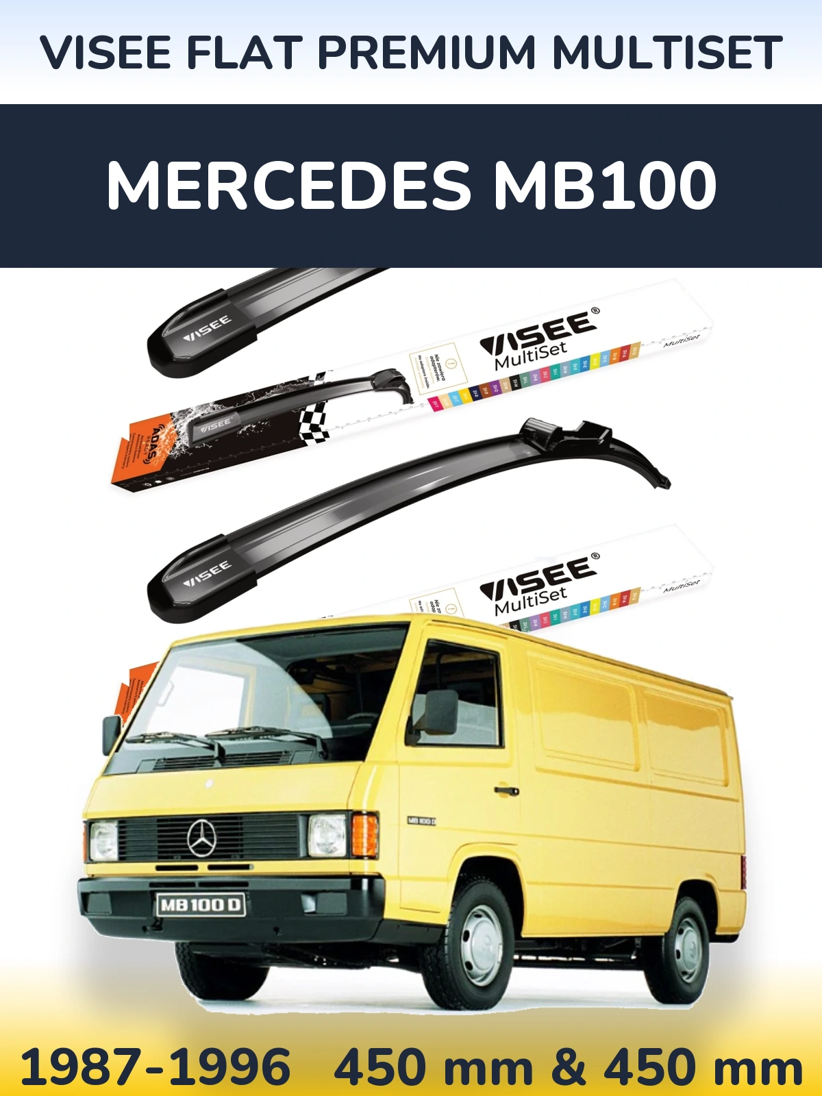 Комплект передніх щіток VISEE FLAT PREMIUM MultiSet 450 & 450 мм для Mercedes MB100 1987-1996