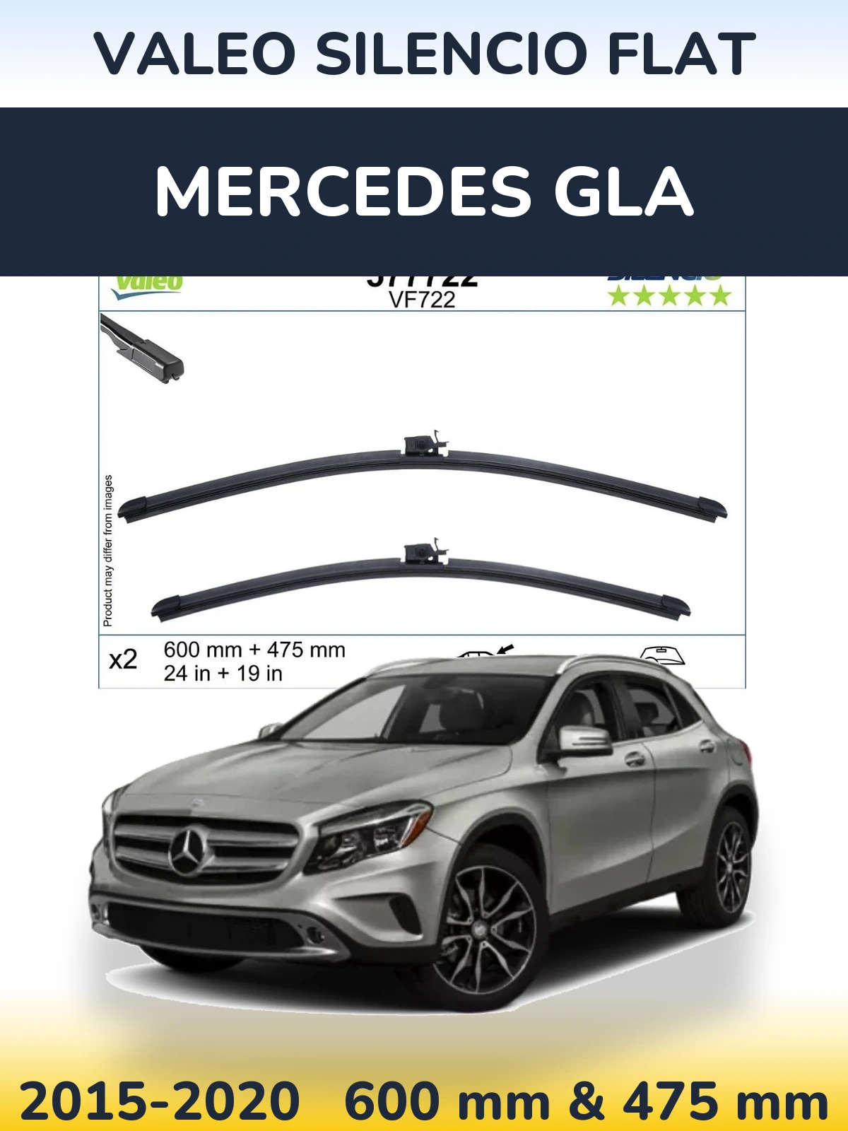Комплект передніх щіток Valeo Silencio Flat 600 & 475 мм для Mercedes GLA 2015-2020