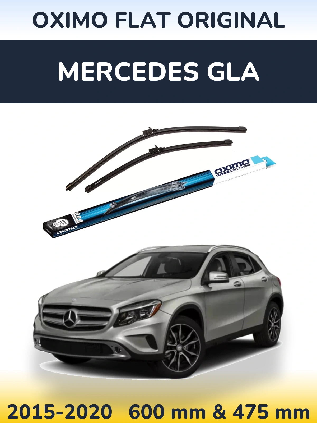 Front wiper blade set Oximo Flat Original 600 & 475 mm for Mercedes GLA 2015-2020