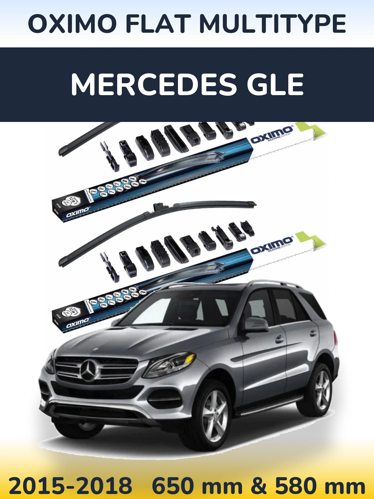 Front wiper blade set Oximo Flat MultiTypee 650 & 580 mm for Mercedes GLE 2015-2018
