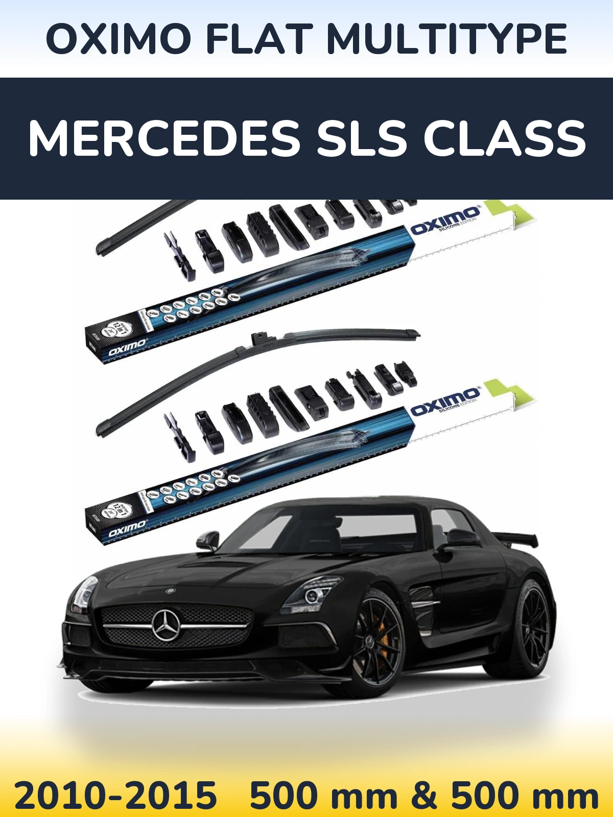 Front wiper blade set Oximo Flat MultiTipoe 500 & 500 mm for Mercedes SLS Class 2010-2015