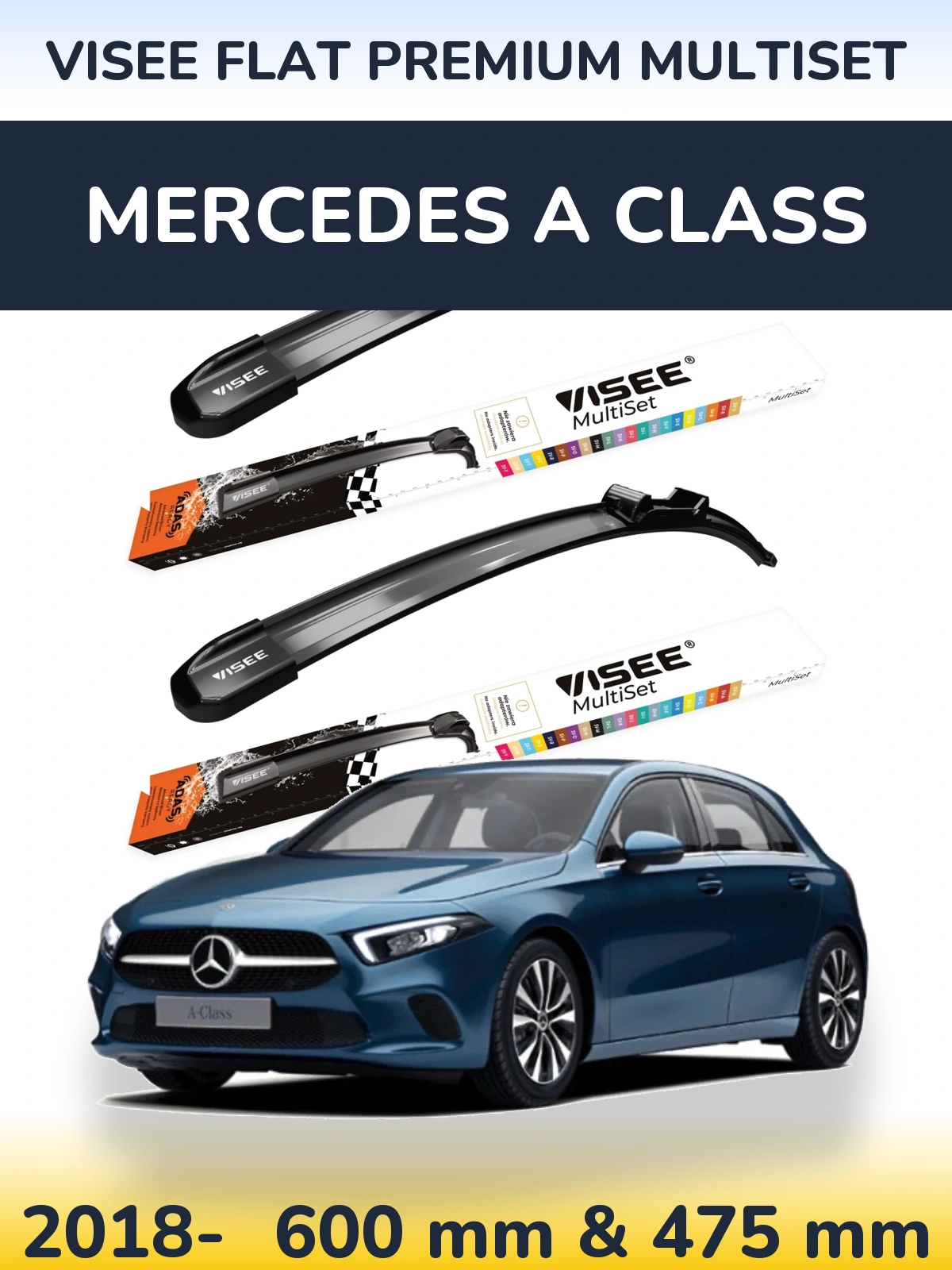 Комплект передніх щіток VISEE FLAT PREMIUM MultiSet 600 & 475 мм для Mercedes A Class 2018-2026