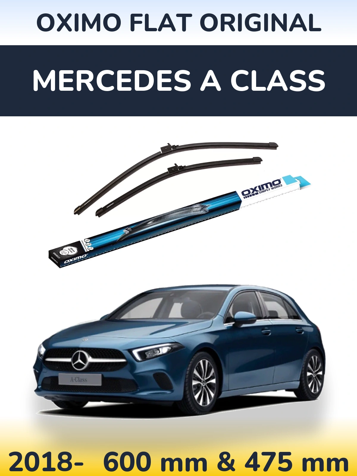 Комплект передних дворников Oximo Flat Original 600 & 475 мм для Mercedes A Class 2018-2026
