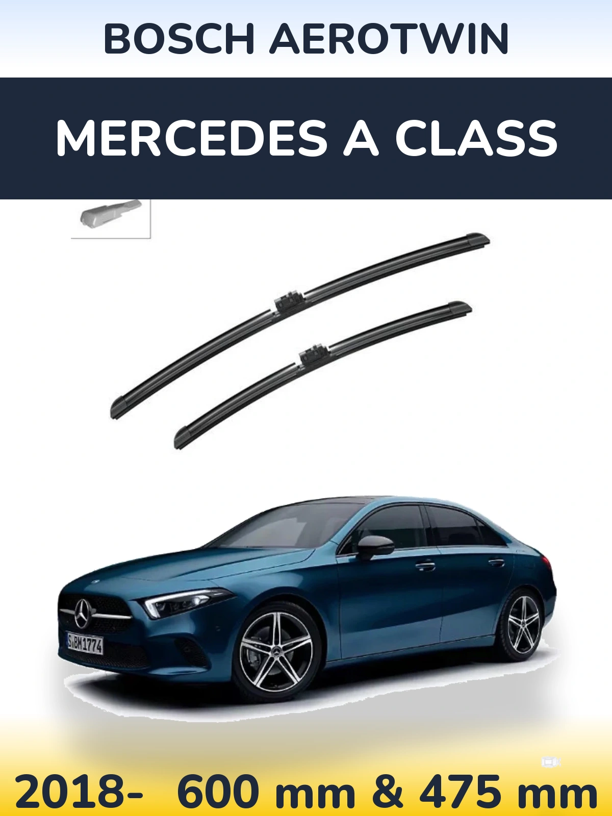 Комплект передніх щіток BOSCH AeroTwin 600 & 475 мм для Mercedes A Class 2018-2026