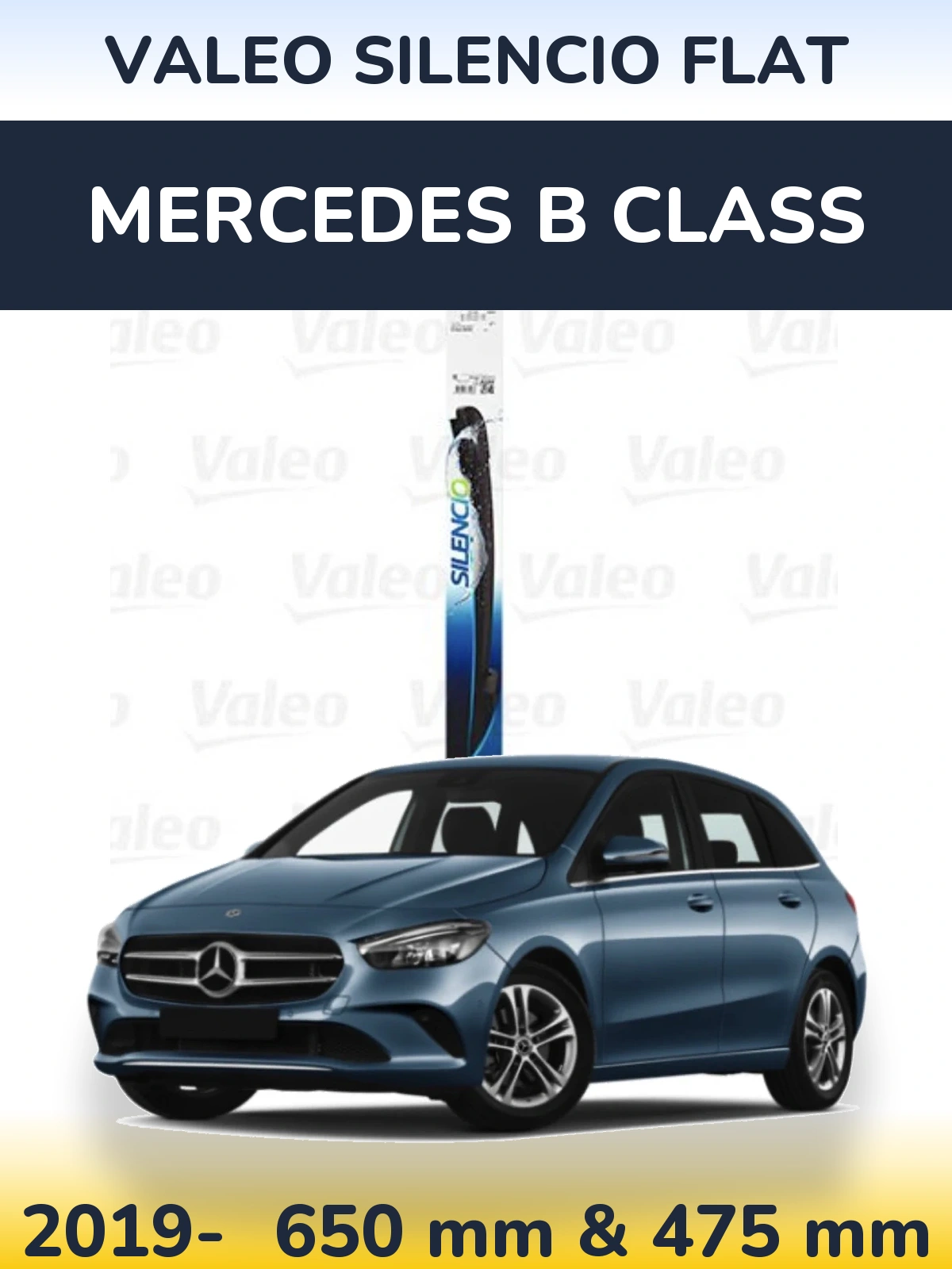 Front wiper blade set Valeo Silencio Flat 650 & 475 mm for Mercedes B Class 2019-2026