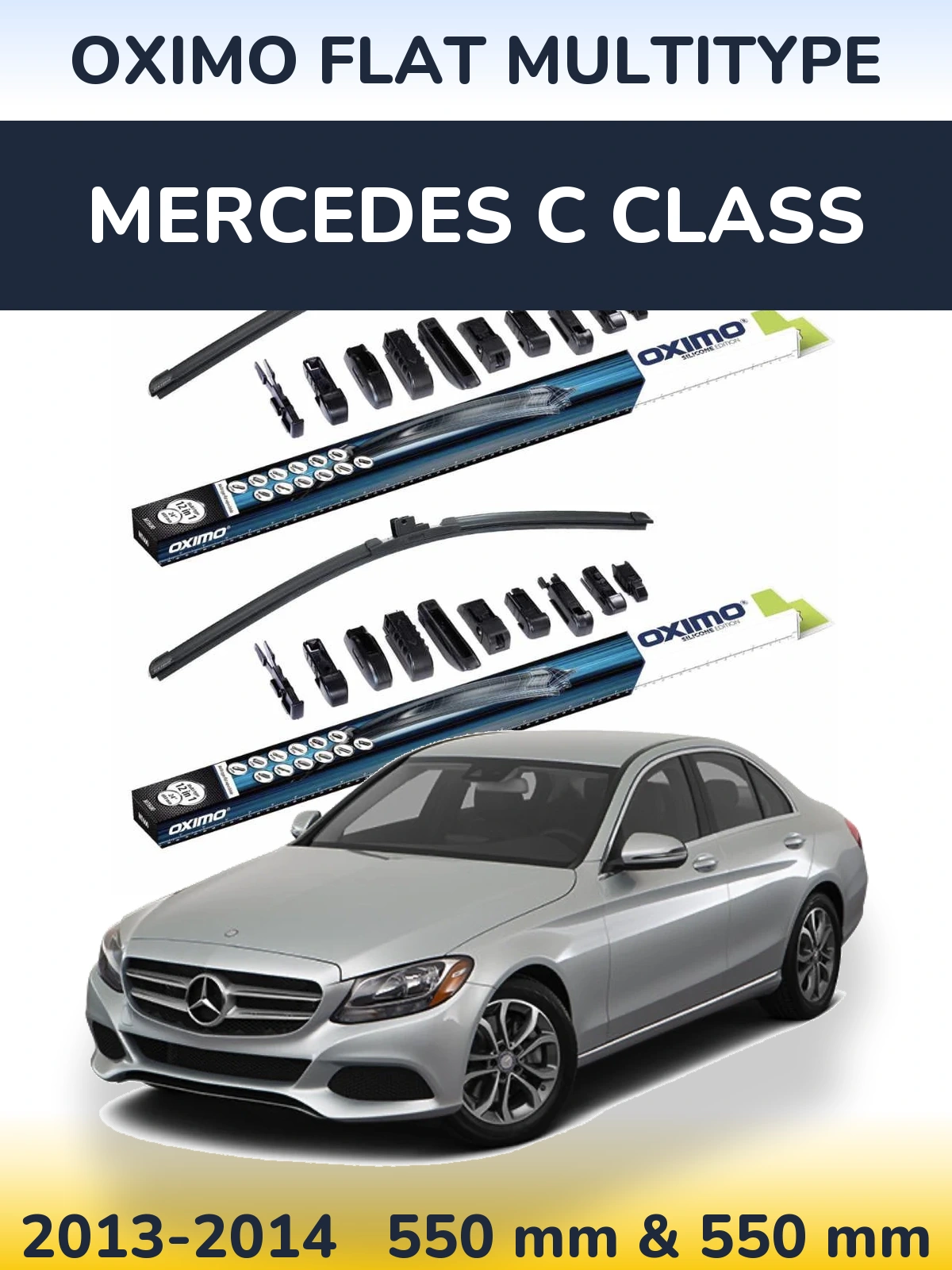 Front wiper blade set Oximo Flat MultiTipoe 550 & 550 mm for Mercedes C Class 2013-2014