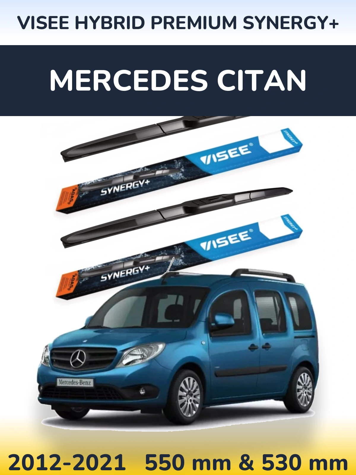 Front wiper blade set VISEE HYBRID PREMIUM SYNERGY+ 550 & 530 mm for Mercedes Citan 2012-2021