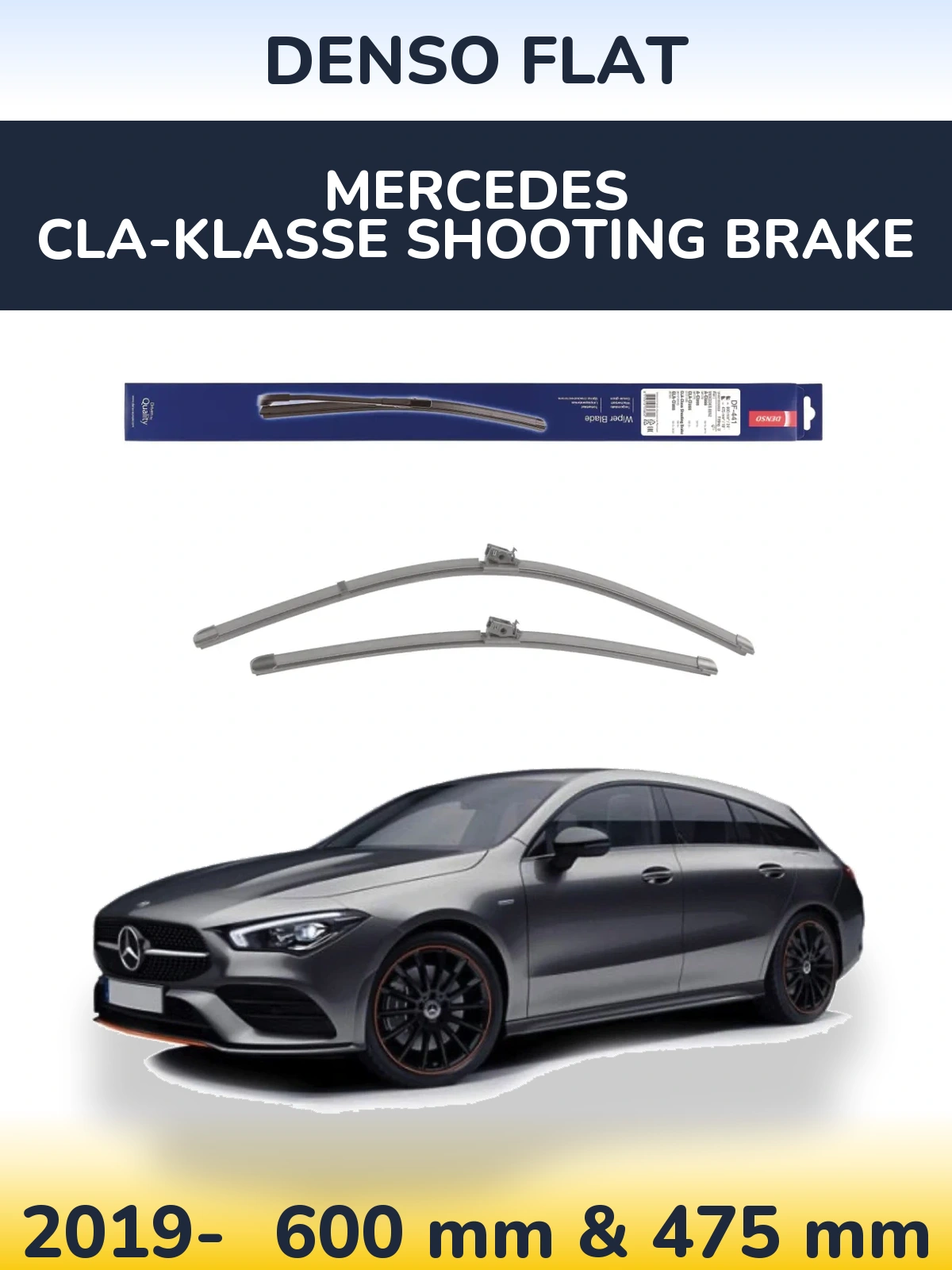 Комплект передніх щіток Denso Flat 600 & 475 мм для Mercedes CLA-Klasse Shooting Brake 2019-2026