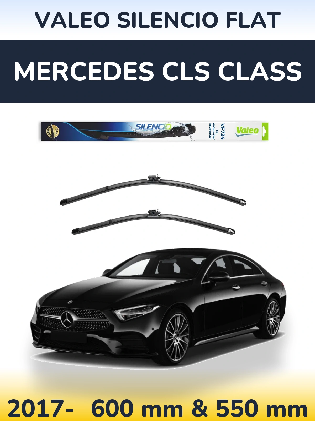Front wiper blade set Valeo Silencio Flat 600 & 550 mm for Mercedes CLS Class 2017-2026