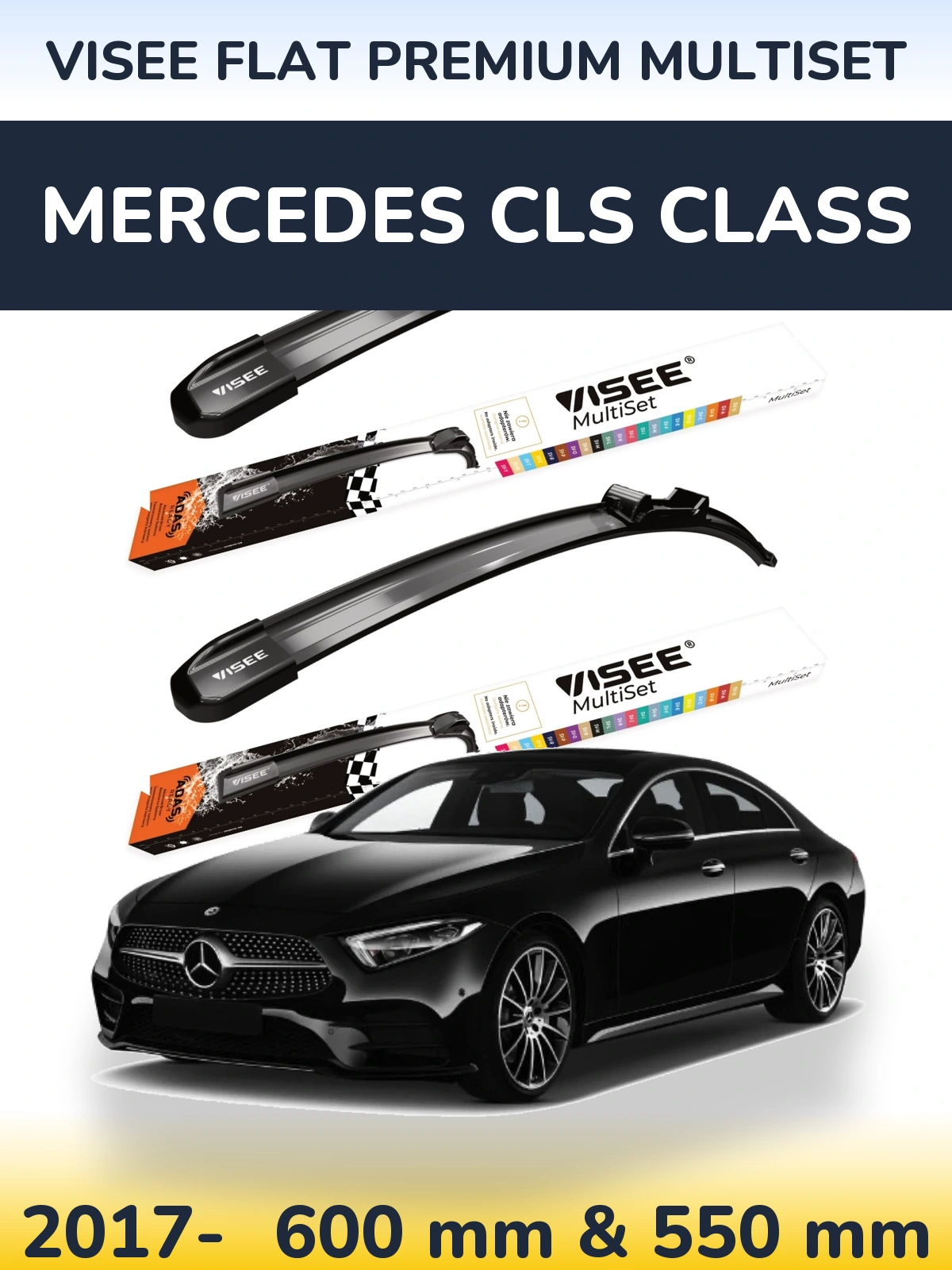 Front wiper blade set VISEE FLAT PREMIUM MultiSet 600 & 550 mm for Mercedes CLS Class 2017-2026