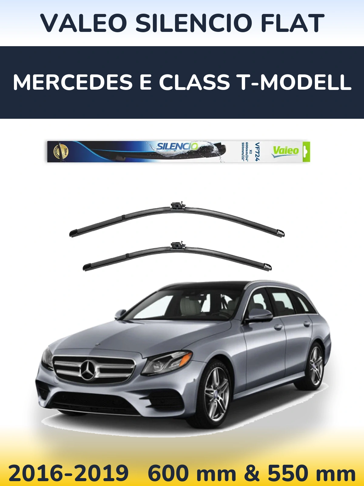 Front wiper blade set Valeo Silencio Flat 600 & 550 mm for Mercedes E Class T-Modellol 2016-2019