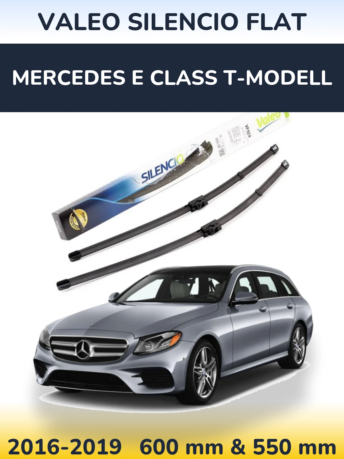 Front wiper blade set Valeo Silencio Flat 600 & 550 mm for Mercedes E Class T-Modellol 2016-2019