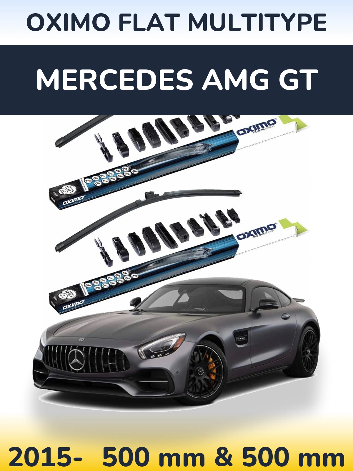 Front wiper blade set Oximo Flat MultiTipoe 500 & 500 mm for Mercedes AMG GT 2015-2026