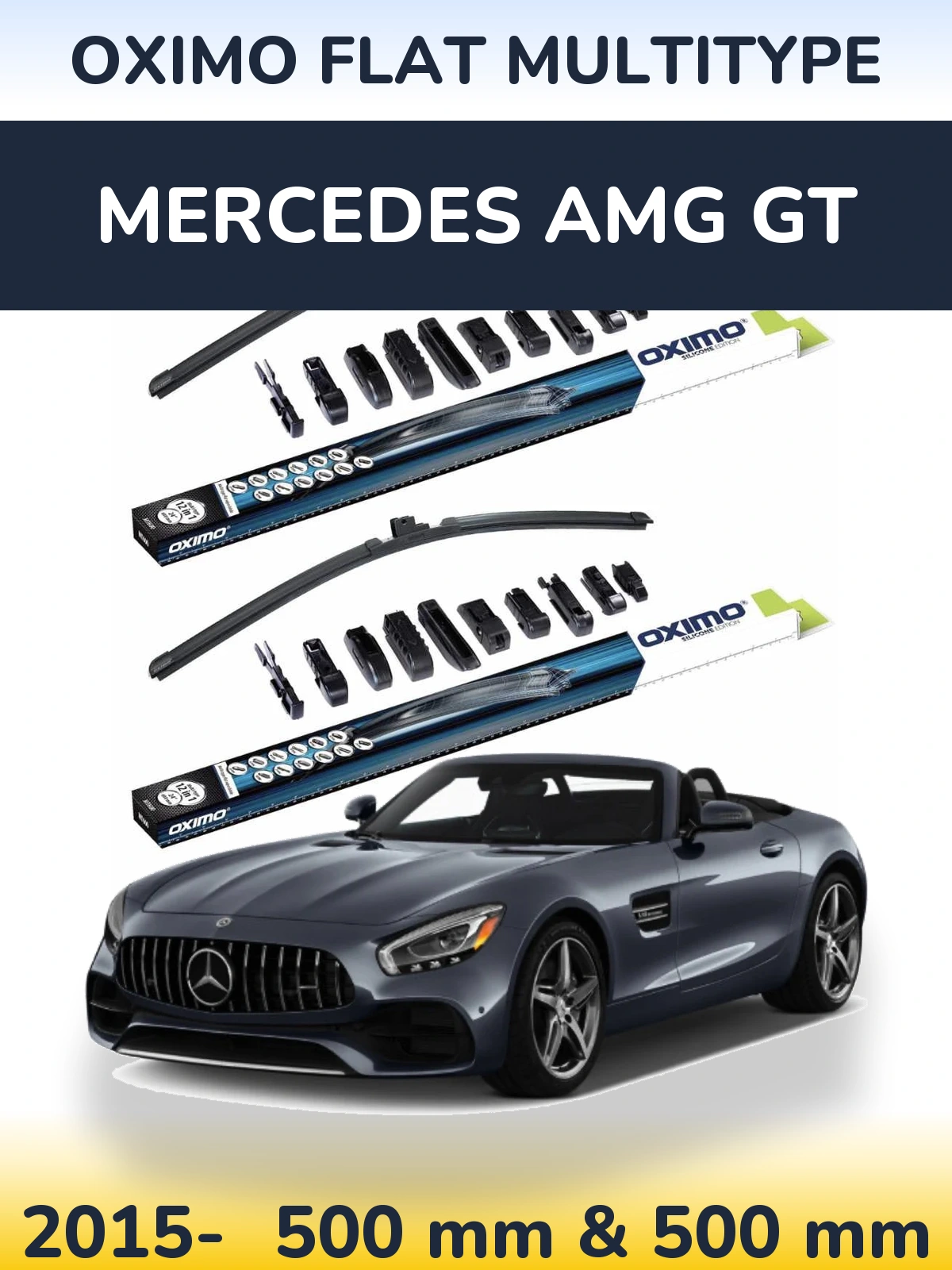 Front wiper blade set Oximo Flat MultiTipoe 500 & 500 mm for Mercedes AMG GT 2015-2026