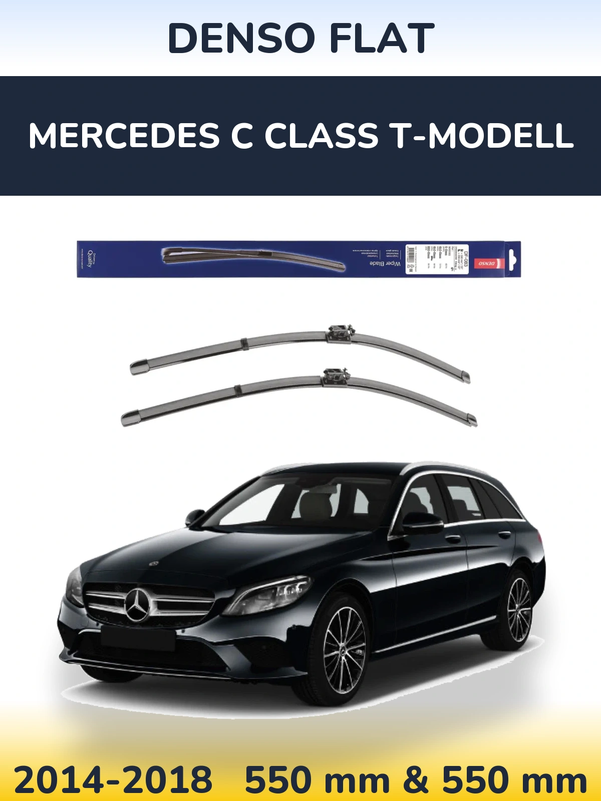 Front wiper blade set Denso Flat 550 & 550 mm for Mercedes C Class T-Modell 2014-2018