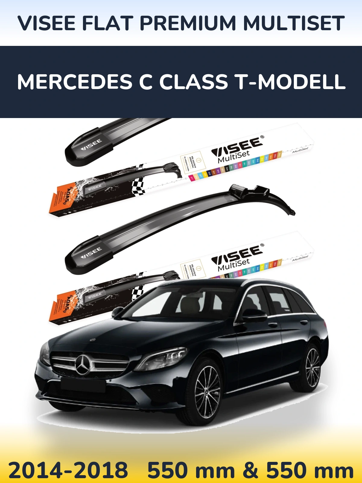 Front wiper blade set VISEE FLAT PREMIUM MultiSet 550 & 550 mm for Mercedes C Class T-Modell 2014-2018
