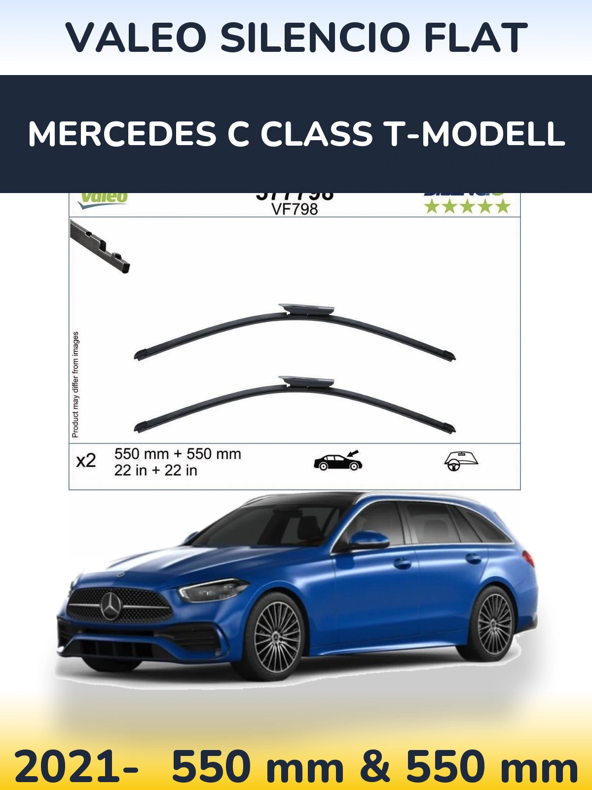 Комплект передних дворников Valeo Silencio Flat 550 & 550 мм для Mercedes C Class T-Модельl 2021-2026