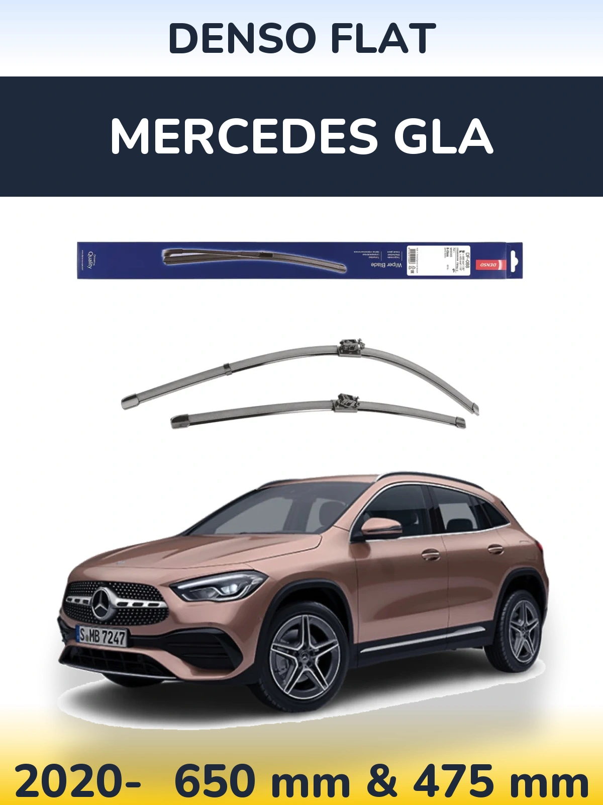 Front wiper blade set Denso Flat 650 & 475 mm for Mercedes GLA 2020-2026