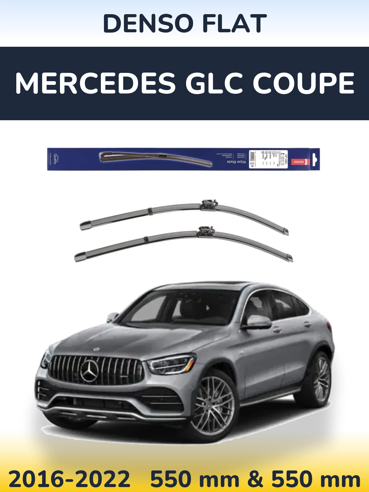 Front wiper blade set Denso Flat 550 & 550 mm for Mercedes GLC Coupe 2016-2022
