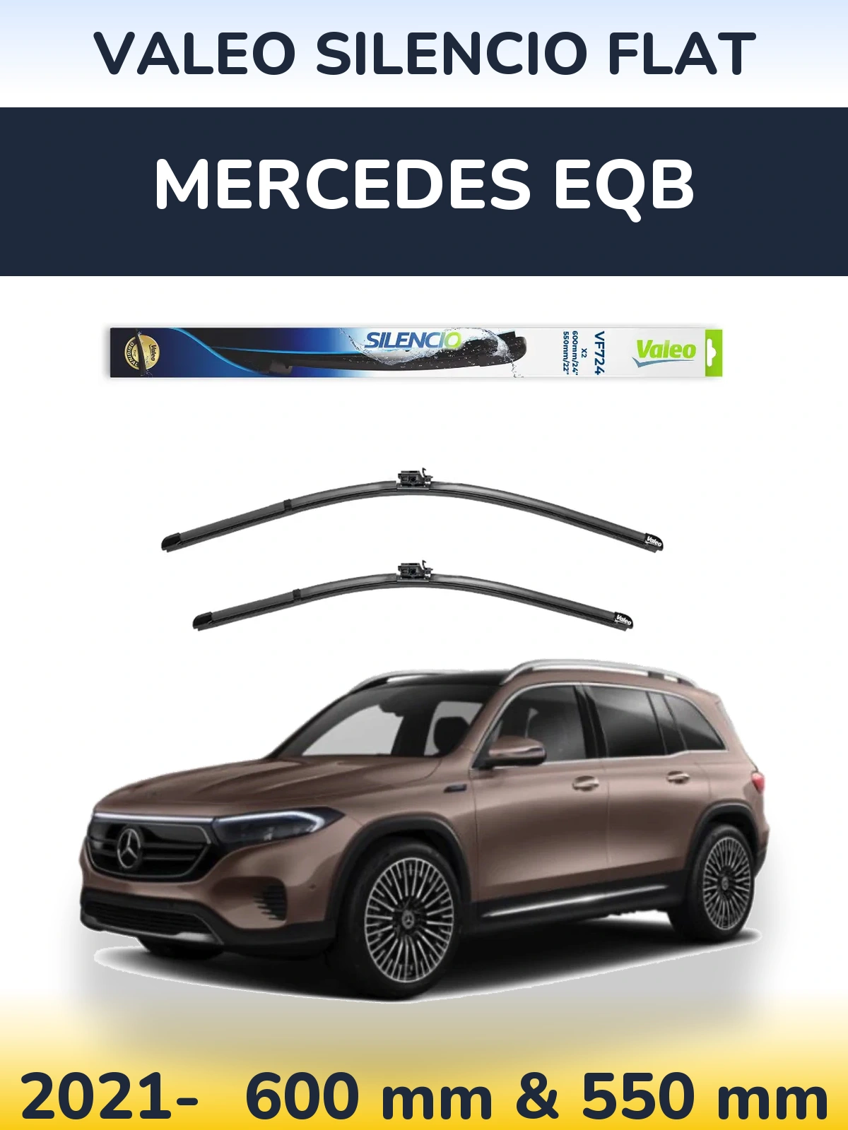 Front wiper blade set Valeo Silencio Flat 600 & 550 mm for Mercedes EQB 2021-2026