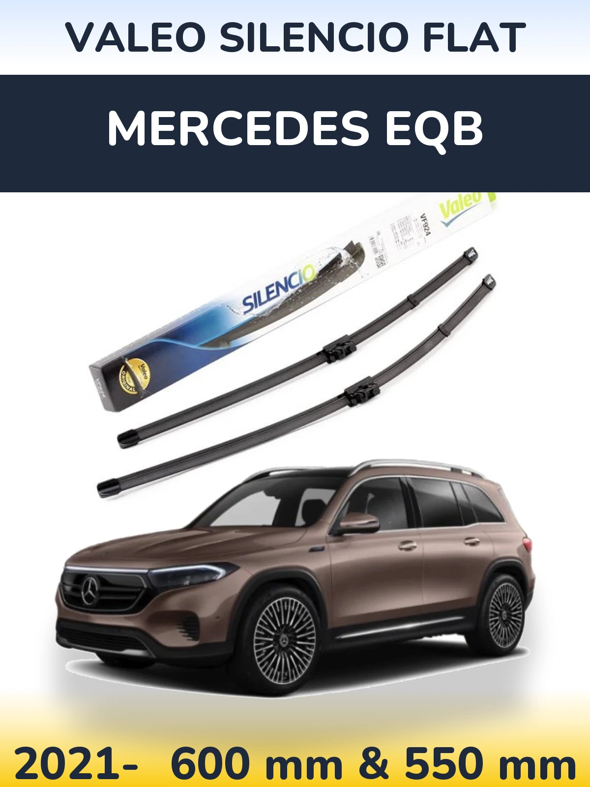 Front wiper blade set Valeo Silencio Flat 600 & 550 mm for Mercedes EQB 2021-2026