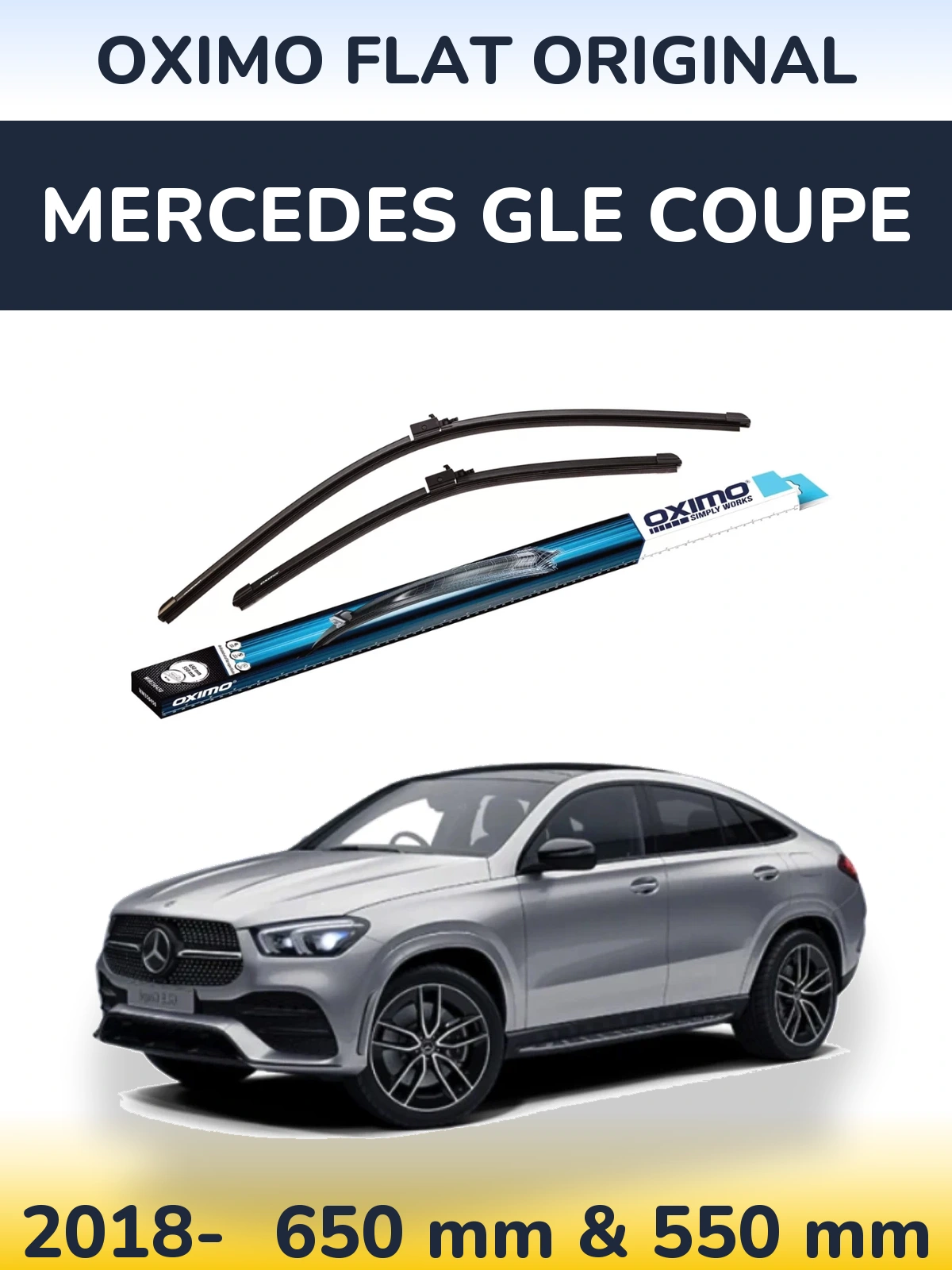 Front wiper blade set Oximo Flat Original 650 & 550 mm for Mercedes GLE Coupe 2018-2026