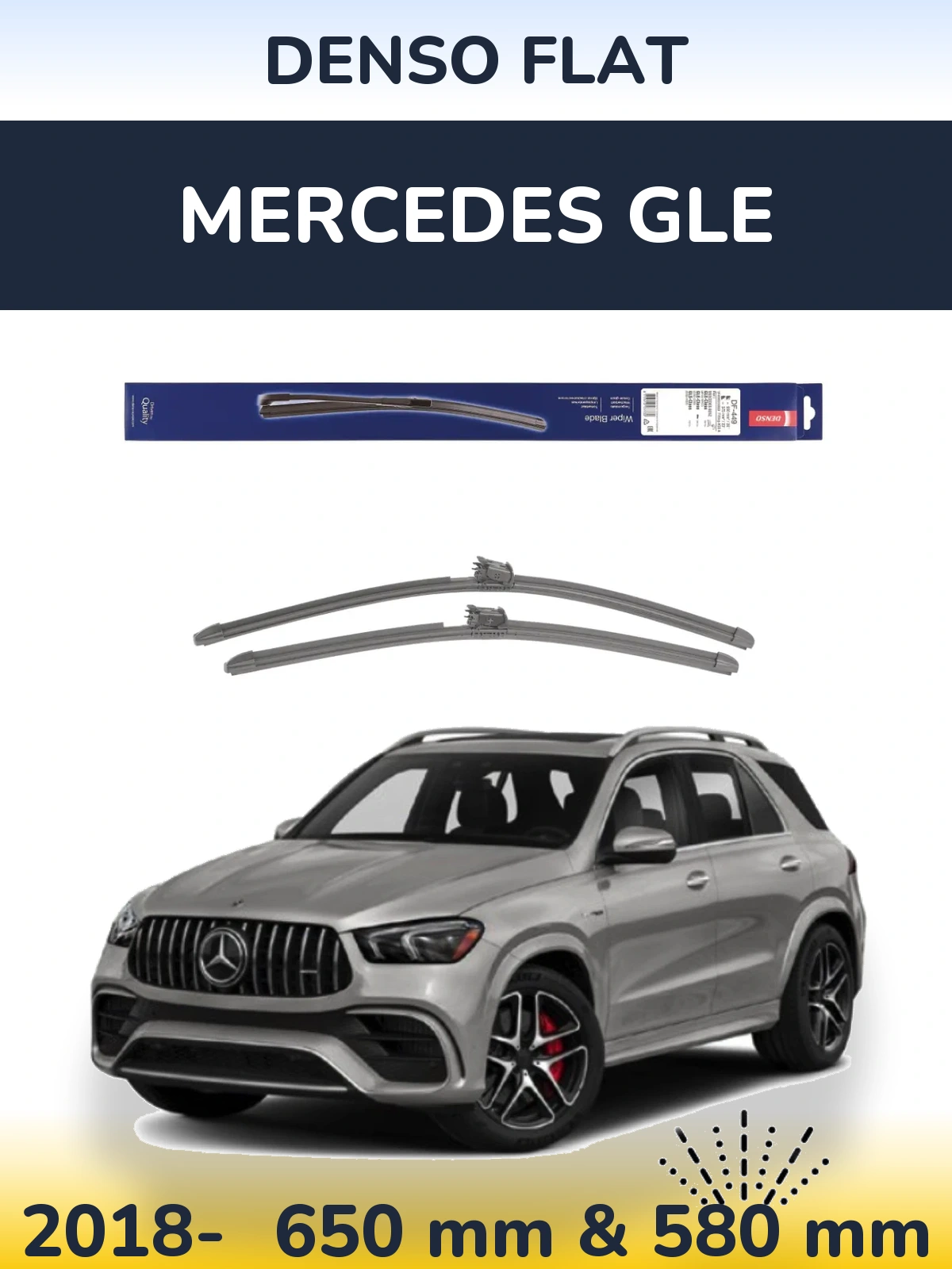 Front wiper blade set Denso Flat 650 & 580 mm for Mercedes GLE 2018-2026