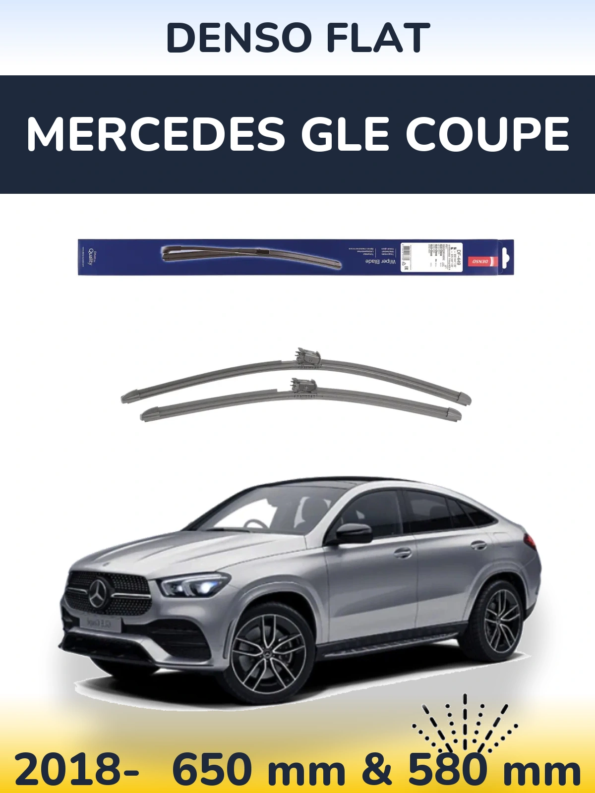 Front wiper blade set Denso Flat 650 & 580 mm for Mercedes GLE Coupe 2018-2026