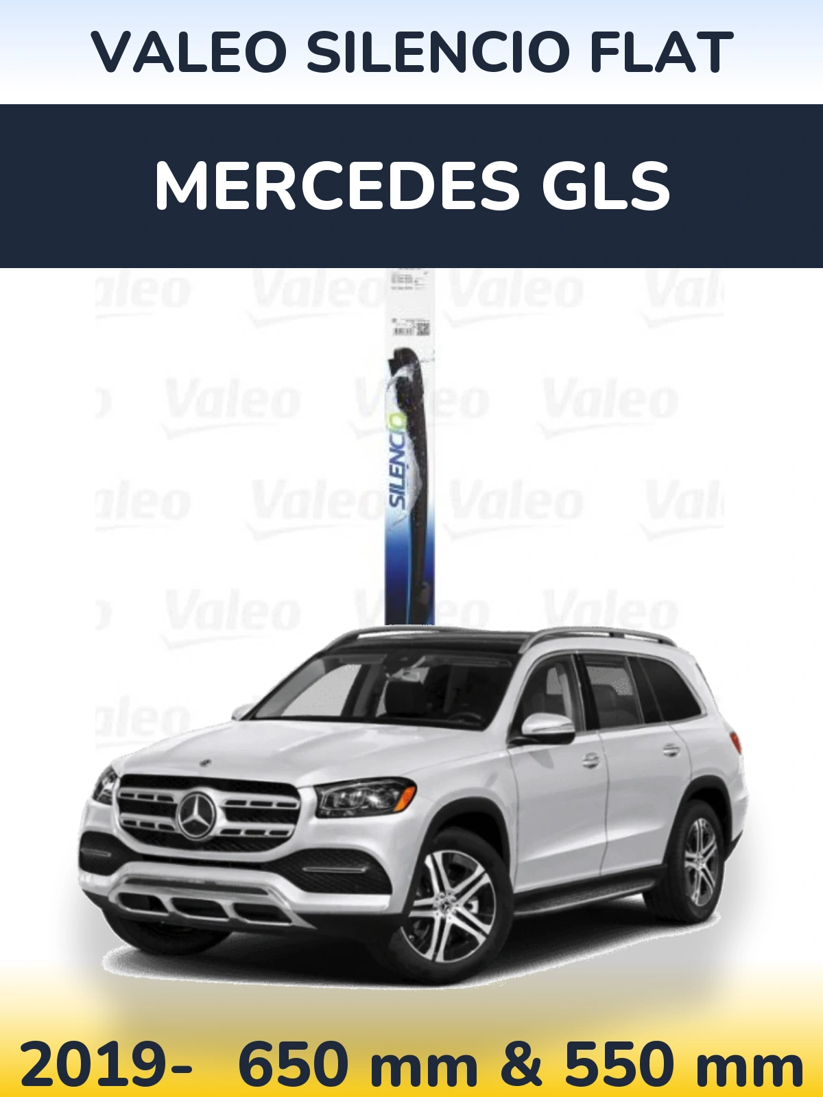 Front wiper blade set Valeo Silencio Flat 650 & 550 mm for Mercedes GLS 2019-2026