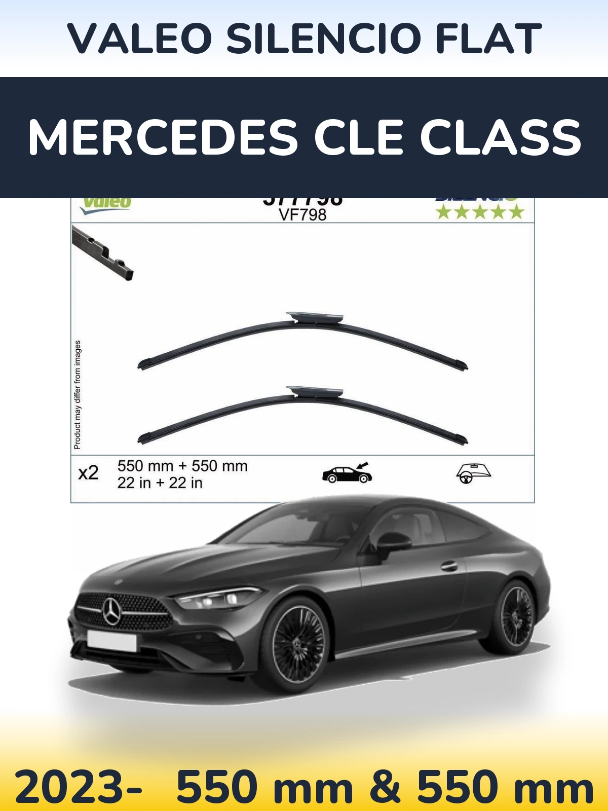 Front wiper blade set Valeo Silencio Flat 550 & 550 mm for Mercedes CLE Class 2023-2026