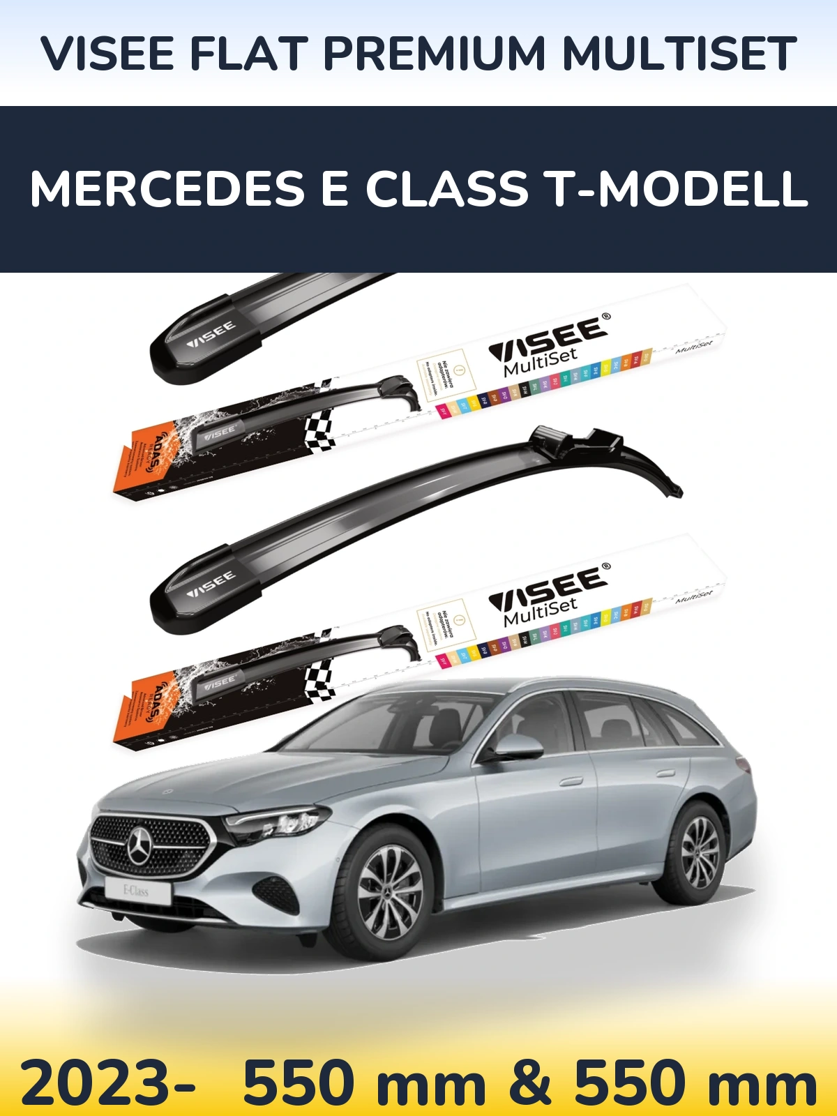 Front wiper blade set VISEE FLAT PREMIUM MultiSet 550 & 550 mm for Mercedes E Class T-Modellol 2023-2026