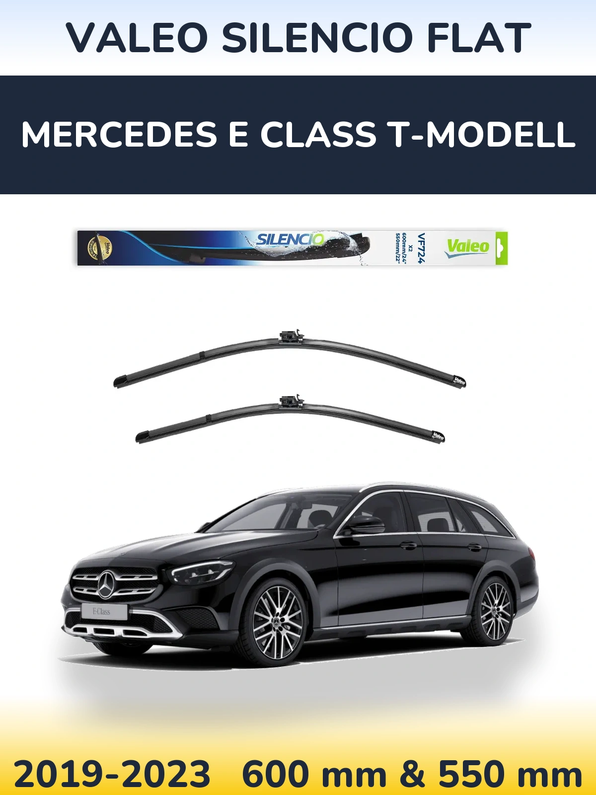 Front wiper blade set Valeo Silencio Flat 600 & 550 mm for Mercedes E Class T-Modellol 2019-2023