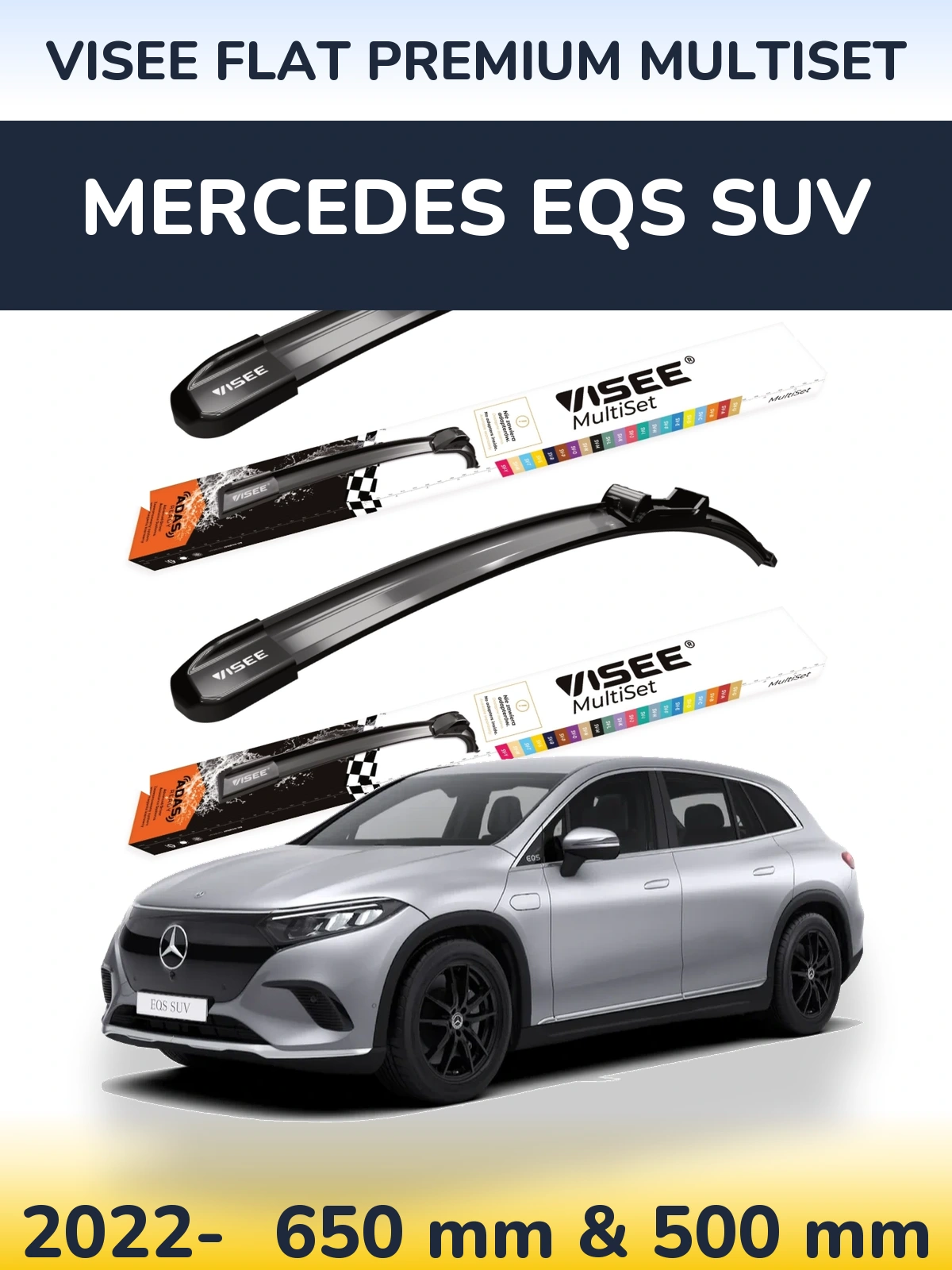 Front wiper blade set VISEE FLAT PREMIUM MultiSet 650 & 500 mm for Mercedes EQS SUV 2022-2026
