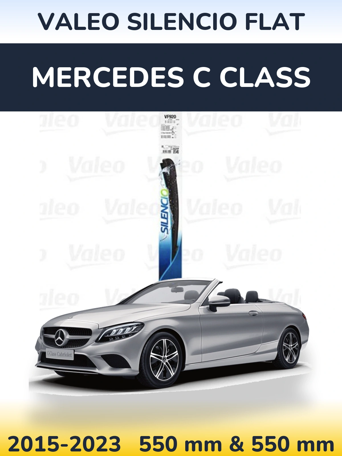 Front wiper blade set Valeo Silencio Flat 550 & 550 mm for Mercedes C Class 2015-2023