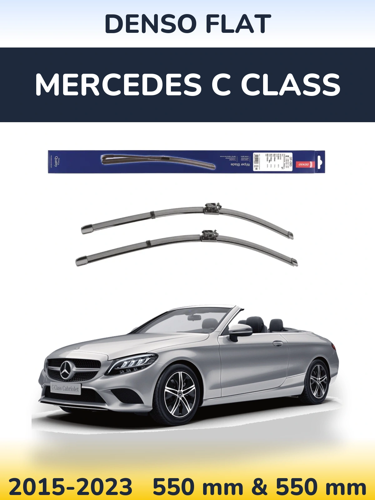 Front wiper blade set Denso Flat 550 & 550 mm for Mercedes C Class 2015-2023