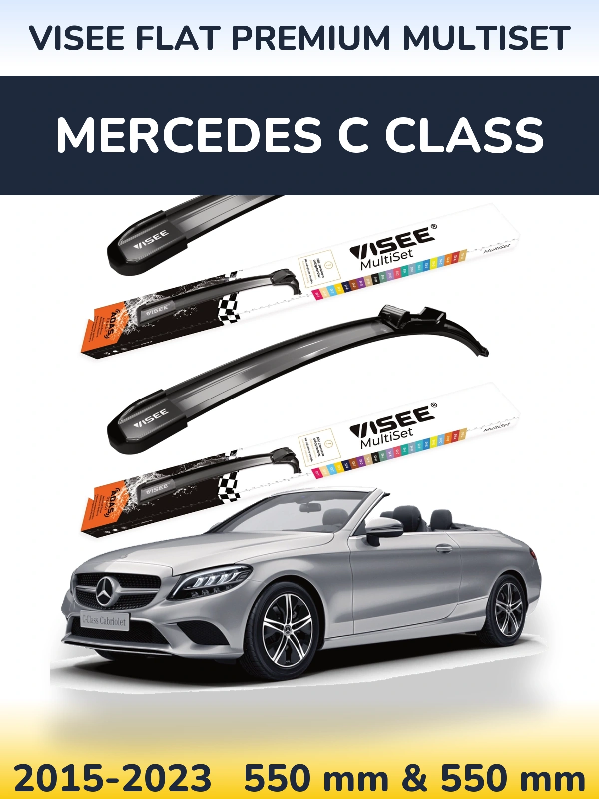 Front wiper blade set VISEE FLAT PREMIUM MultiSet 550 & 550 mm for Mercedes C Class 2015-2023