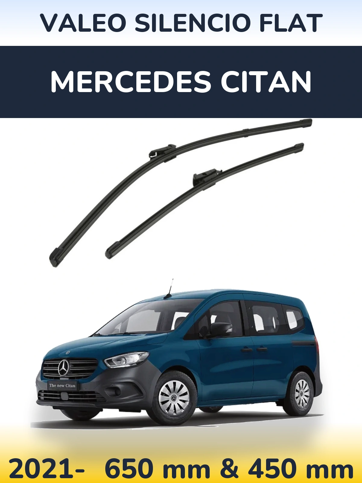 Front wiper blade set Valeo Silencio Flat 650 & 450 mm for Mercedes Citan 2021-2026