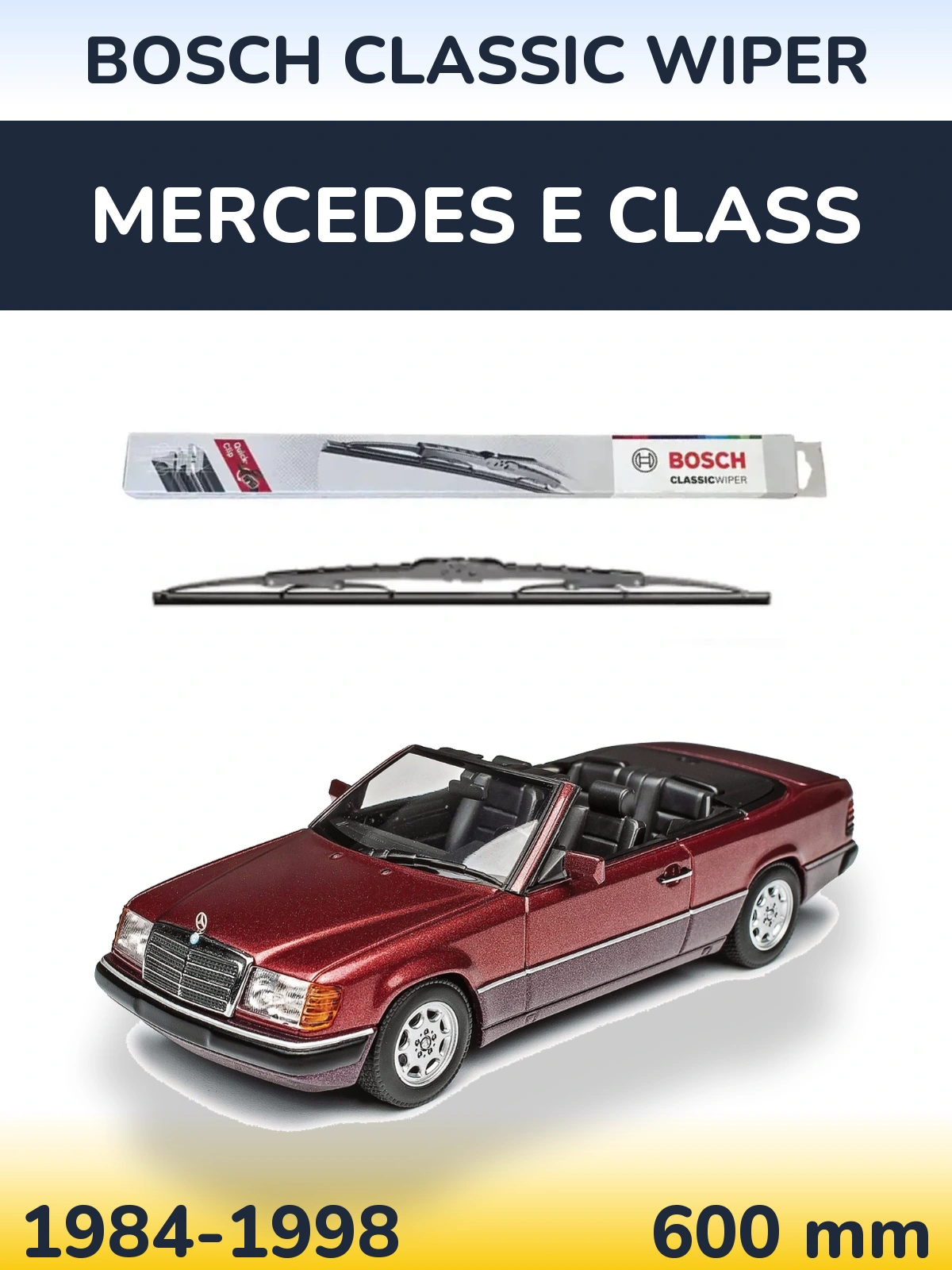 Front wiper blade BOSCH Classic Wiper 600 mm for Mercedes E Class 1984-1998