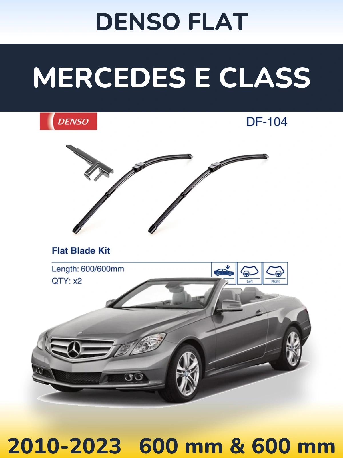 Front wiper blade set Denso Flat 600 & 600 mm for Mercedes E Class 2010-2023