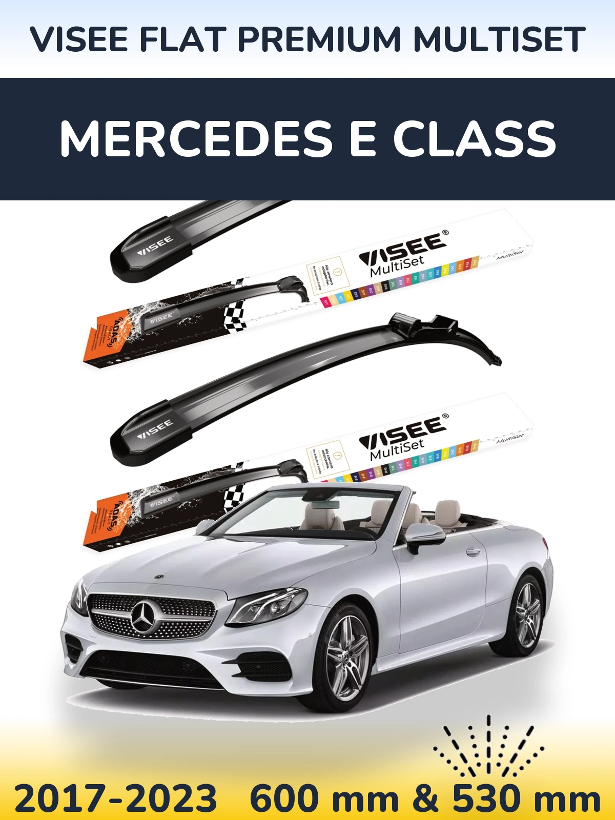 Комплект передних дворников VISEE FLAT PREMIUM MultiSet 600 & 530 мм для Mercedes E Class 2017-2023
