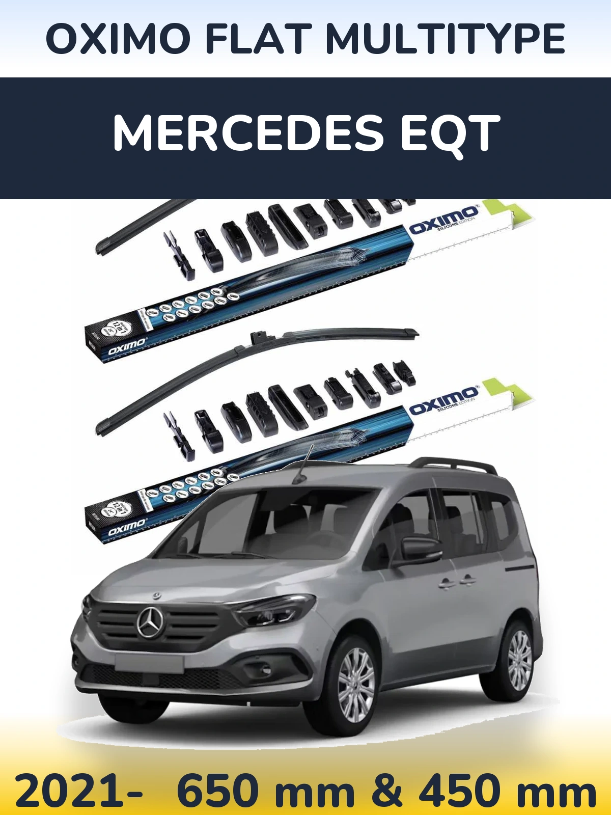 Комплект передніх щіток Oximo Flat MultiТипe 650 & 450 мм для Mercedes EQT 2021-2026