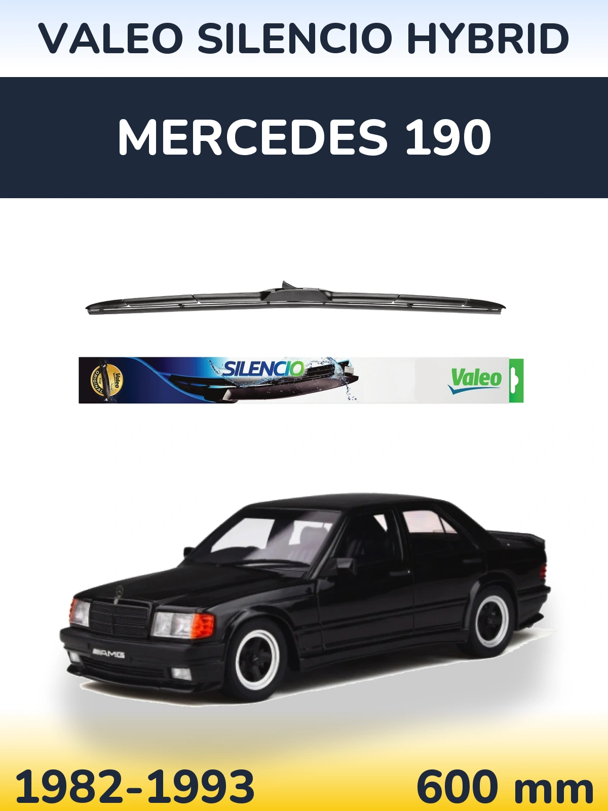 Front wiper blade Valeo Silencio Hybrid 600 mm for Mercedes 190 1982-1993