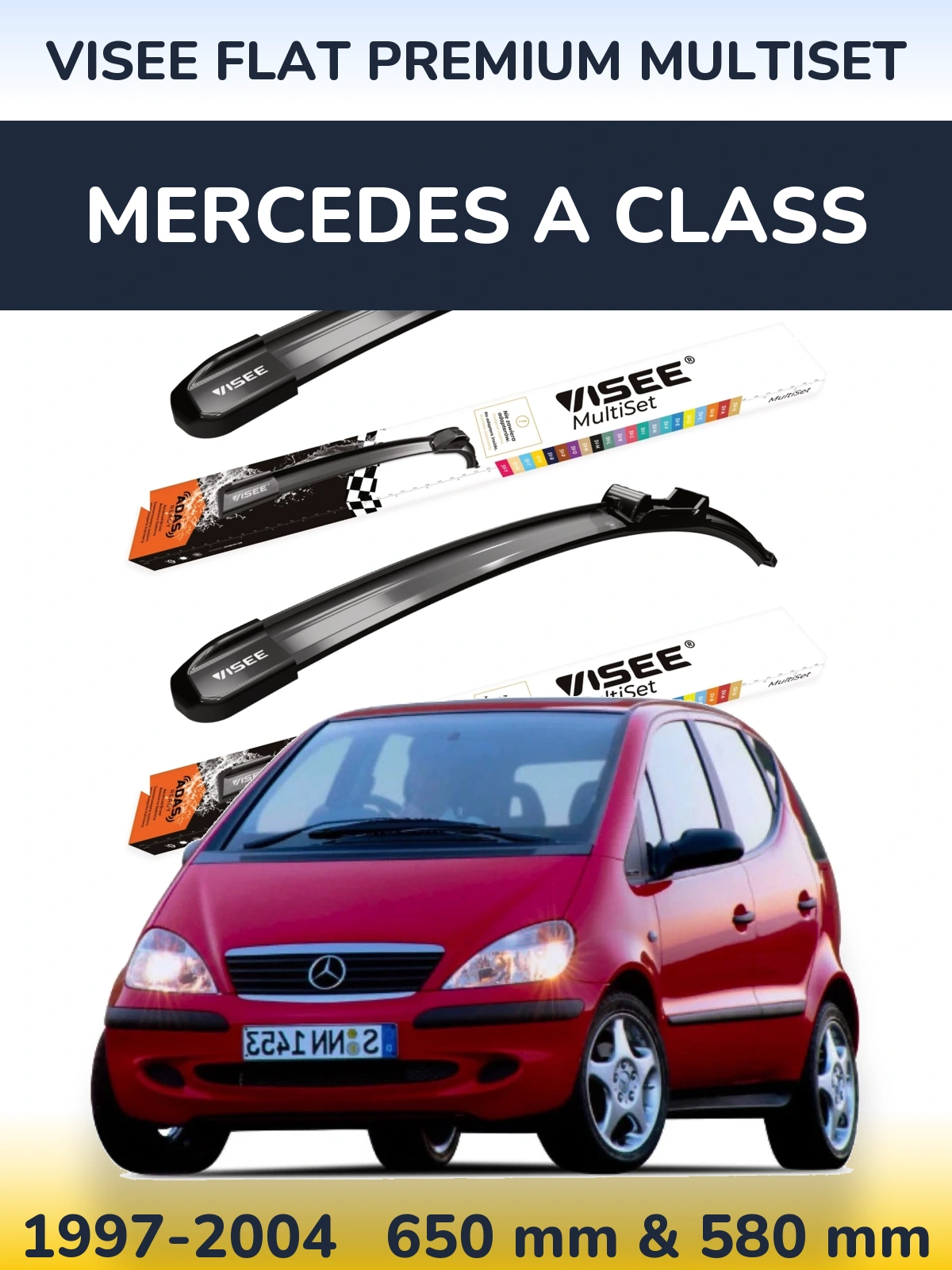 Front wiper blade set VISEE FLAT PREMIUM MultiSet 650 & 580 mm for Mercedes A Class 1997-2004