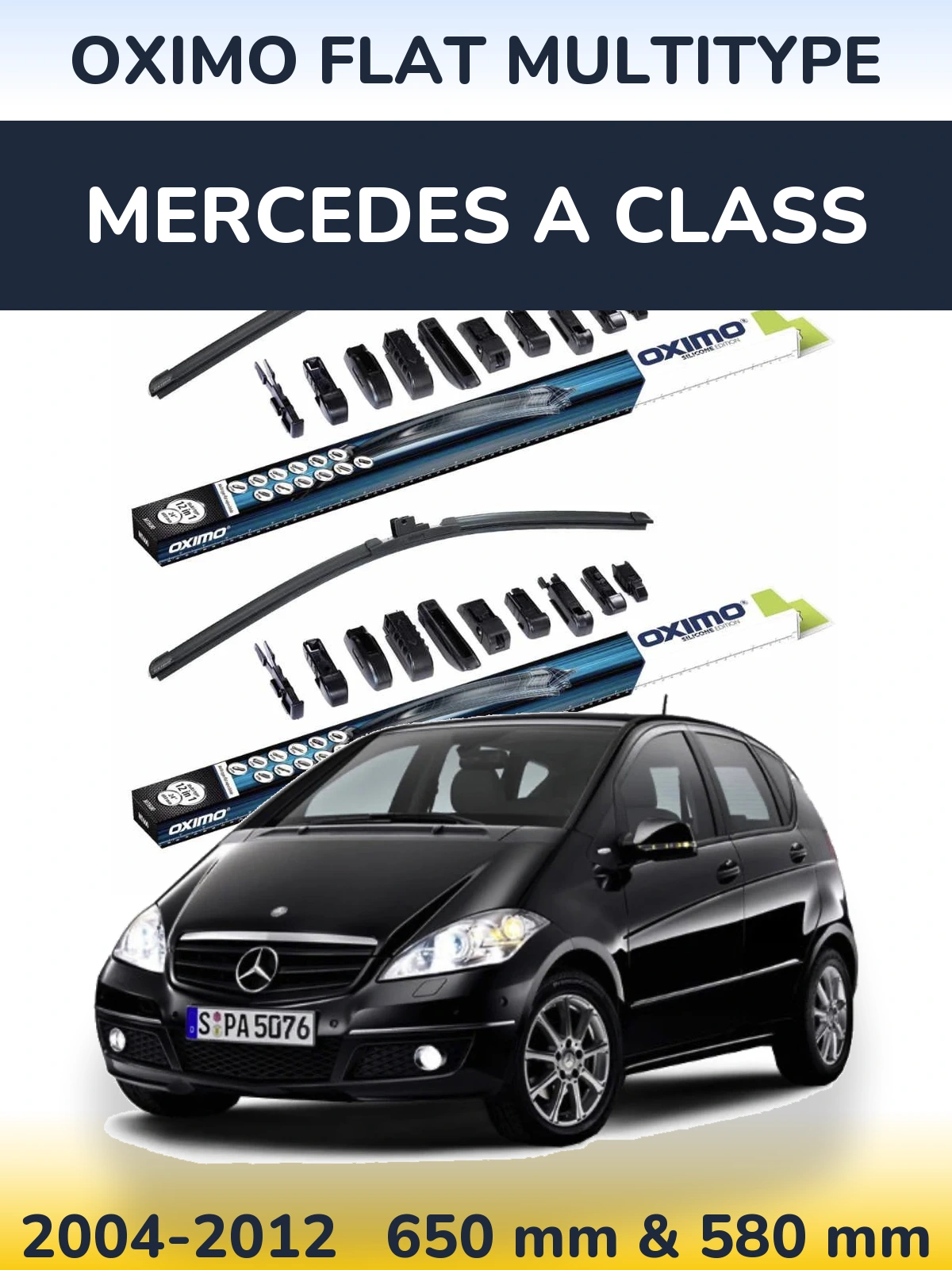 Front wiper blade set Oximo Flat MultiTipoe 650 & 580 mm for Mercedes A Class 2004-2012