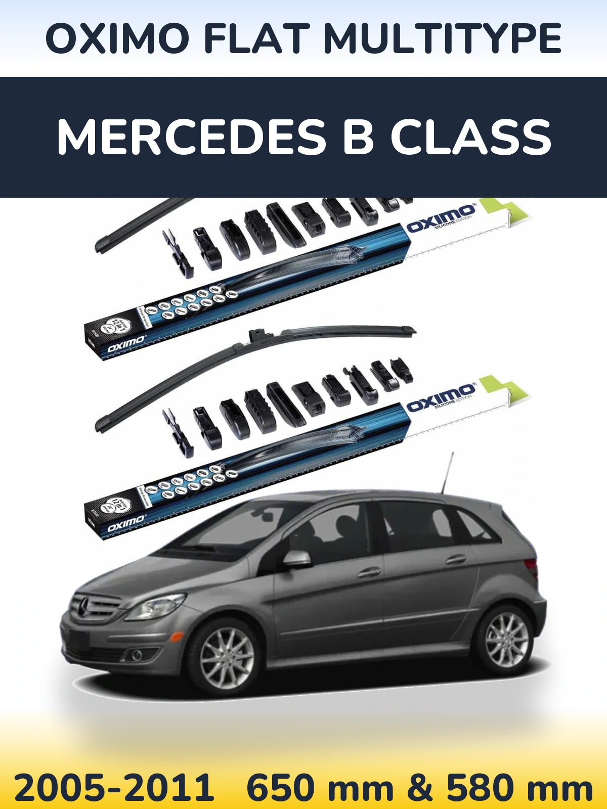 Front wiper blade set Oximo Flat MultiTipoe 650 & 580 mm for Mercedes B Class 2005-2011
