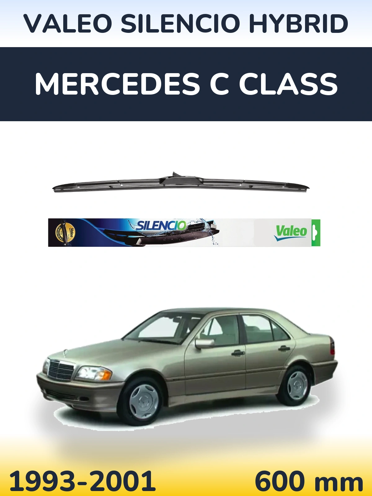 Front wiper blade Valeo Silencio Hybrid 600 mm for Mercedes C Class 1993-2001